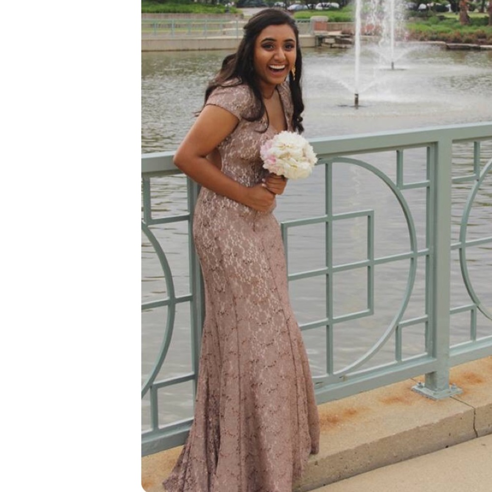 Rose/Gold Ombré Backless Prom Dress - small train